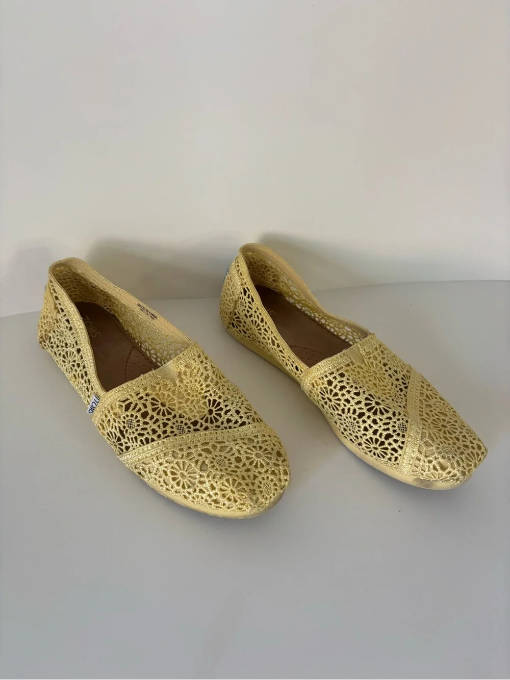 TOMS Women's Crochet Slip-On Flats in Pale Yellow